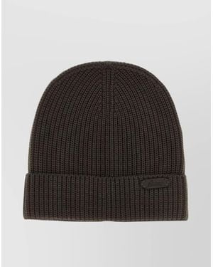 Brioni Ribbed Wool Beanie Cuff Folded - Black