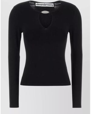 Alexander Wang Stretch Viscose Blend Fitted Long Sleeve Top - Blue