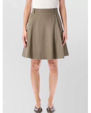 Low Classic A Line Midi Skirt Belt Loops Pockets - Natural