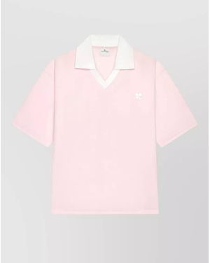 Courreges Oversized V-Neck Short-Sleeve Polo Shirt - Pink