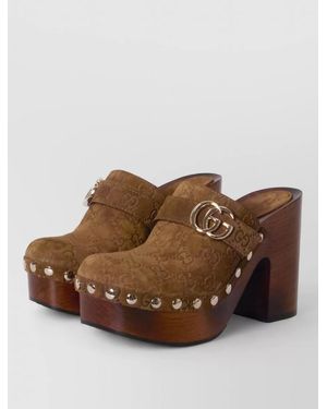 Gucci Double G Platform Clog Mule Sandals - Brown