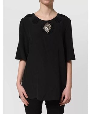 Dolce & Gabbana Silk Floral Appliqué Blouse - Black