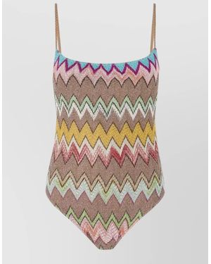 Missoni One Piece Swimsuit Lamé Viscose Zigzag - White