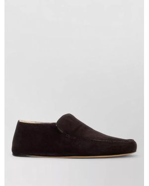 The Row Suede Leo Loafers Round Toe Flat Sole - White