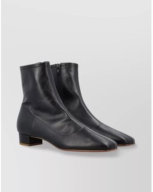 BY FAR Leather Square Toe Ankle Boot - Black