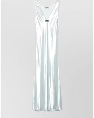 Miu Miu Maxi Dress Shiny Finish Sleeveless V Neckline - White