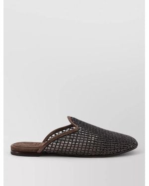 Brunello Cucinelli Mesh Suede Sandals Monili Detail Backless - Grey
