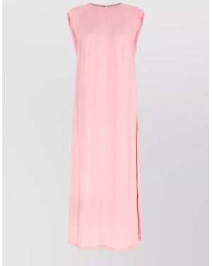 Nude Sleeveless Dress Round Neckline Side Slit - Pink
