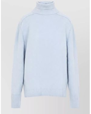 Carven Cashmere Fine-Knit Ribbed Turtleneck Long-Sleeve Sweatshirt - Blue