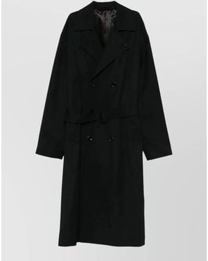 Lardini Wool Double-Breasted Belted Trench Coat - Black