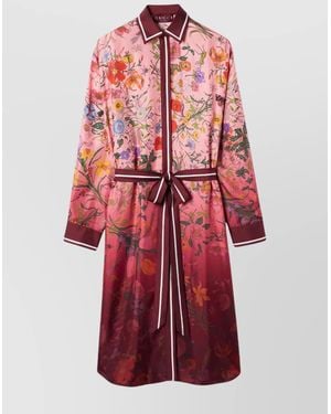 Gucci Silk Printed Shirt Dress - Red