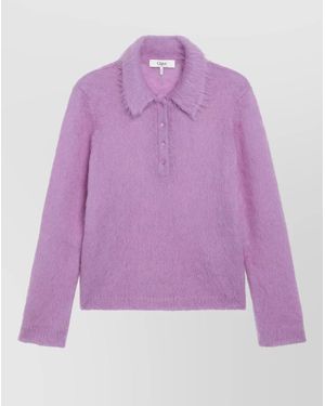 Chloé Knitwear Collared Design Fuzzy Texture Long Sleeves - Purple
