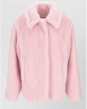 Max Mara Faux Fur Texture Knitted Jacket Long Sleeves - Pink