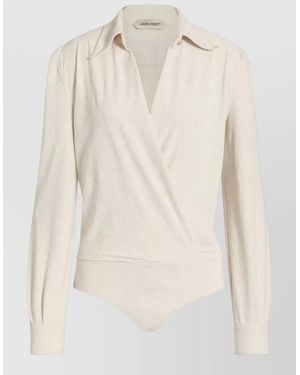 Alberta Ferretti Bodysuit Top Wrap Design Button Collar - Natural