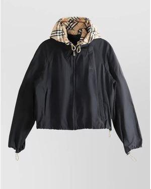 Burberry Cropped Hooded Jacket Drawstring Hood Design - Black