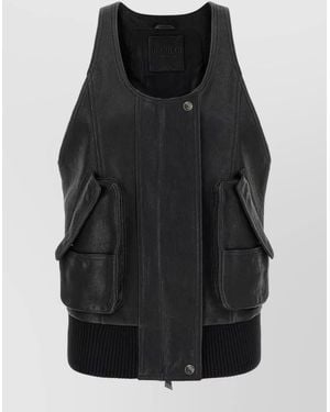 The Attico Sleeveless Jacket Vest Front Pockets Ribbed Hem - Black