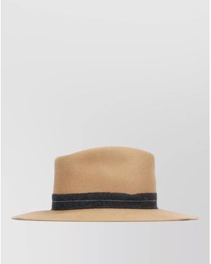 Brunello Cucinelli Hat Contrasting Band Wide Brim Structured Crown - Natural