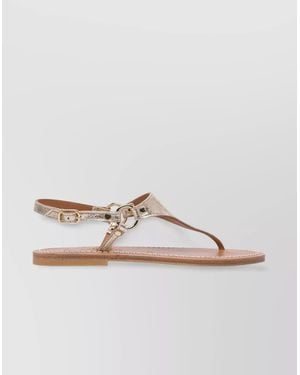 K. Jacques Metallic Buckle Flat Sandals Open Toe - Natural