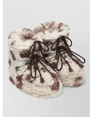 Moon Boot Ankle Boots Faux Fur Texture Flat Sole - Natural