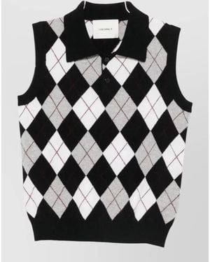Lisa Yang Cashmere Sleeveless Diamond-Print Polo Top - Black