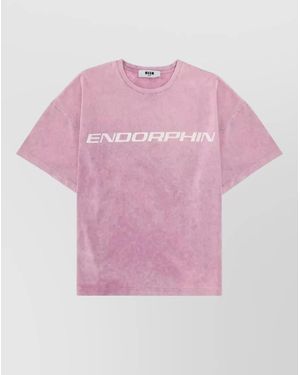 MSGM Crew Neck Graphic Print Washed Effect Shirt - Pink