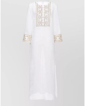 120% Lino Linen Beach Dress Knee Length Design - White