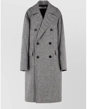 Dries Van Noten Rascott Wool Coat Mid Length Lapel - Grey