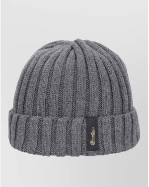 Borsalino Ribbed Cashmere Beanie - Gray