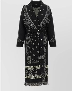 Alanui Bandana Long Coat Fringe Stars Paisley Belt - Black