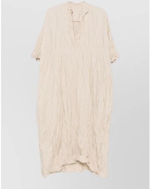 Daniela Gregis Cotton Dress Crinkled Texture Midi Length - Natural