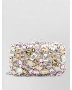 Self-Portrait Crystal Embellished Satin Bow Clutch Bag - Multicolor