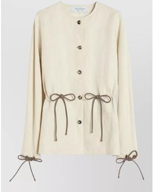 Max Mara Jacket Adjustable Waist Bow Detail Long Sleeves - Natural