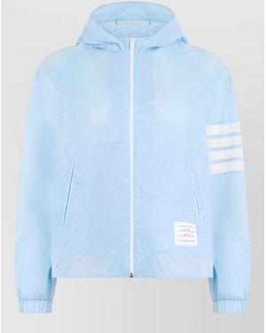 Thom Browne Hooded Ripstop Jacket Featuring Graphic Sleeve - Blue