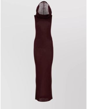 Saint Laurent Viscose Fine-Knit Hooded Sleeveless Maxi Dress - Purple