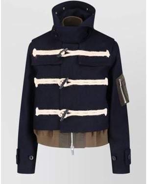 Sacai Hooded Jacket Zip Pocket Contrast Detailing - Blue