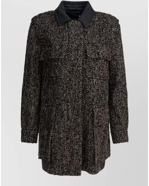 Max Mara Longline Jacket Contrast Collar Front Pockets - Black