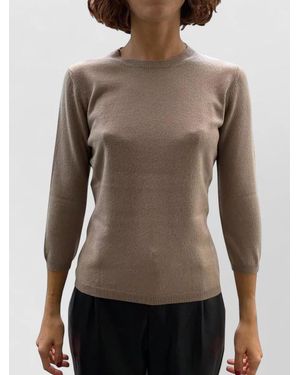 LA ROSE Cashmere Knit Sweater Three Quarter Sleeves - Brown