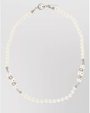 Alessandra Rich Pearl Necklace Rhinestone Accents Tone Hardware - White