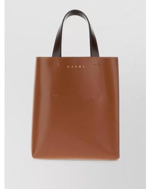 Marni Leather Museo Tote Bag Dual Tone Handles - Brown