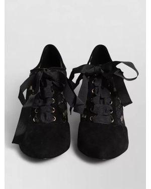 Dolce & Gabbana Floral Lace Up Stiletto Pumps Shoes - Black