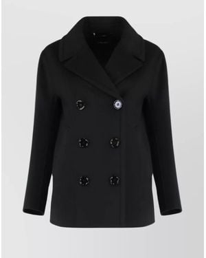 Max Mara Double-Breasted Wool Caban Featuring Buttons - Black