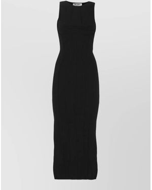 The Attico Fitted Midi Dress With Crew Neckline And Vertical Profiles - Black