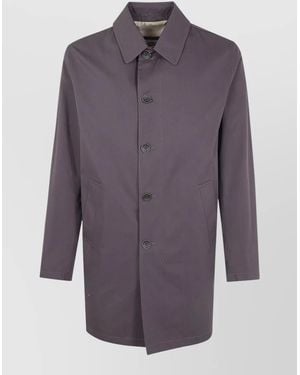 Herno Cotton Single Breasted Midi Coat - Purple