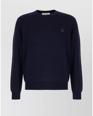 Maison Kitsuné Ribbed Wool Crew-Neck Jumper - Blue