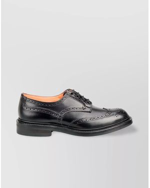 Tricker's Brogue Detailing Leather Sole Round Toe Shoes - Gray