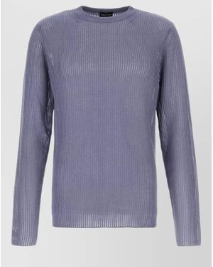 Giorgio Armani Silk Blend Jumper Long Sleeves Crew Neck - Blue