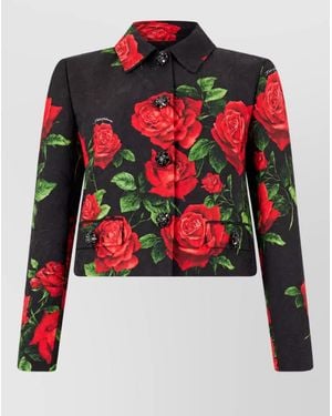 Dolce & Gabbana Floral Brocade Single Breasted Jacket - Red