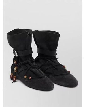 Isabel Marant Ankle Boots Suede Upper Drawstring Pearls - Black