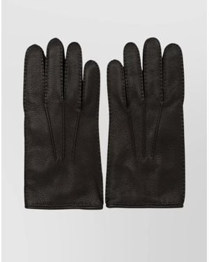 Restelli Premium Leather Gloves Featuring Button Detail - Black