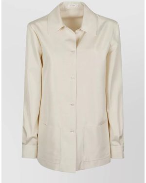 The Row Lucetta Long Sleeve Shirt Jacket Pockets - Natural